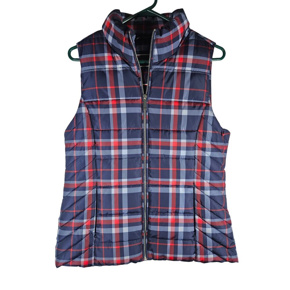 Tommy Hilfiger Womens Blue Red Plaid‎ Designer Puffer Vest Size Small